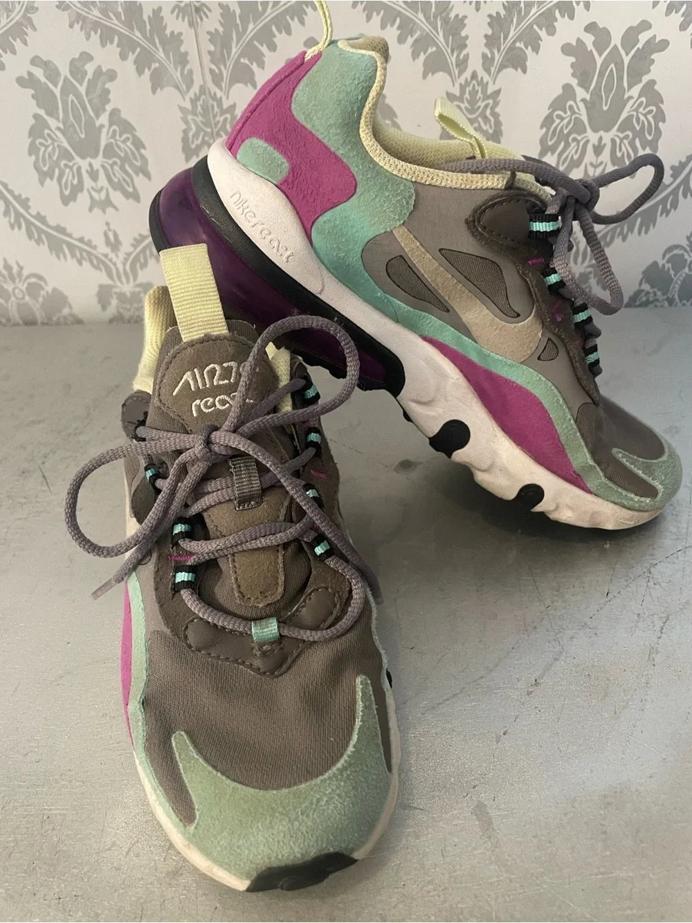 Kids Nike React Element 55 in Gray, Mint Green & Purple
